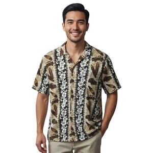 Vintage Paradise Style Hawaiian Button Up Shirt USA Made Short Sleeve Mens Large